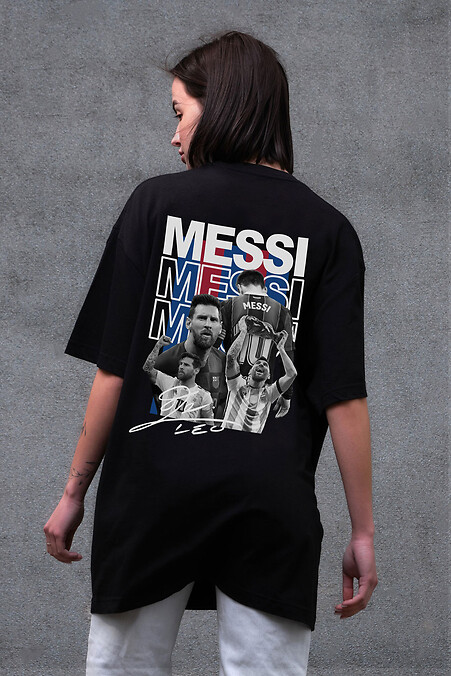 Damska koszulka oversize Without z nadrukiem Messi Black - #8056262