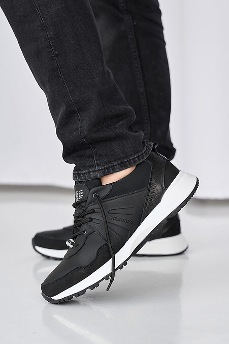 Мужские кроссовки кожаные весенне-осенние черные. Кроссовки. Цвет: черный. #2505263