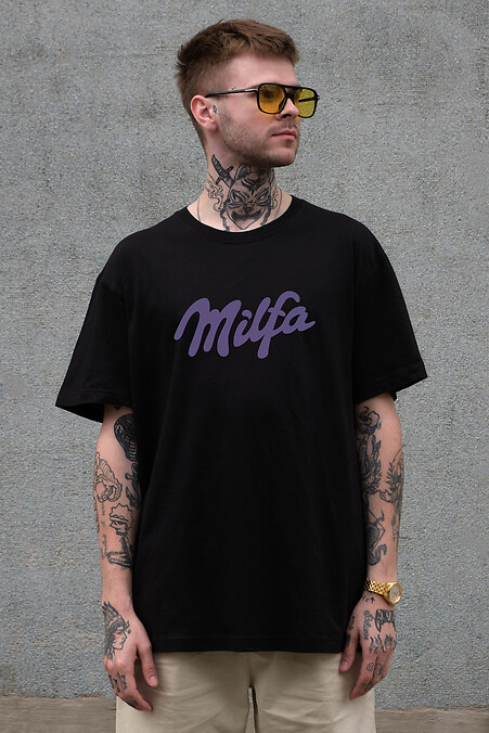 Мужская футболка оверсайз Without с принтом Milfa Black - #8056263