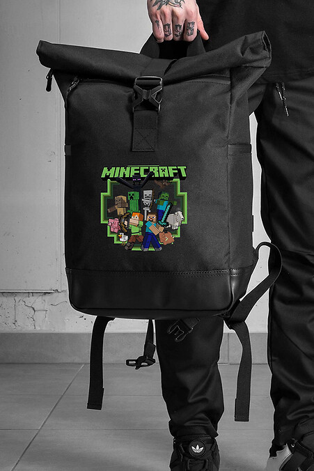 Przypadkowy plecak szkolny Rolltop dla chłopca z nadrukiem Minecraft czarny - #8055264