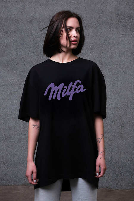 Damska koszulka oversize Without z nadrukiem Milfa Black - #8056264