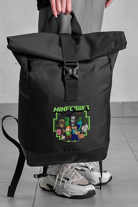 Lässiger Rolltop-Schulrucksack für Mädchen mit Minecraft-Aufdruck Schwarz - #8055265