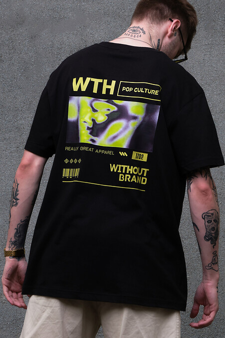 Übergroßes Herren-T-Shirt mit Aufdruck „Ohne Popkultur“ in Schwarz - #8049266