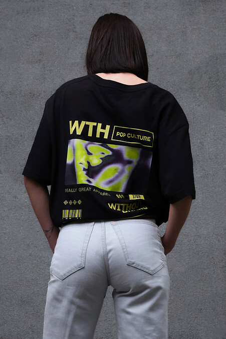 Übergroßes Damen-T-Shirt mit Aufdruck ohne Popkultur in Schwarz. T-Shirts. Farbe: das schwarze. #8049267