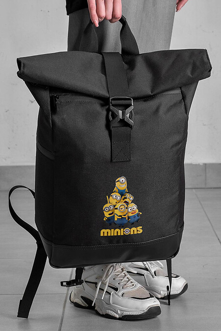 Lässiger Rolltop-Schulrucksack für Mädchen mit Minions-Aufdruck schwarz - #8055267