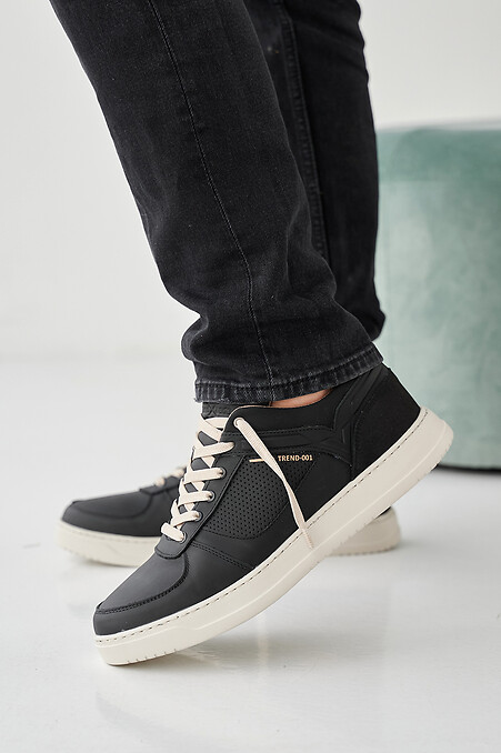 Men's leather sneakers spring-autumn black. sneakers. Color: black. #2505268