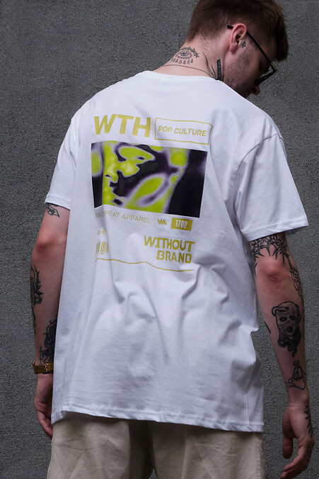 Übergroßes Herren-T-Shirt mit Aufdruck „Ohne Popkultur“ in Weiß - #8049268