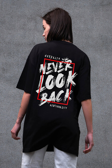 Women's Oversized T-Shirt Without with Never Look Print Black - #8056268