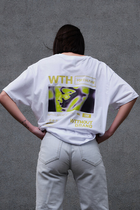 Übergroßes Damen-T-Shirt mit Aufdruck „Ohne Popkultur“ in Weiß - #8049269