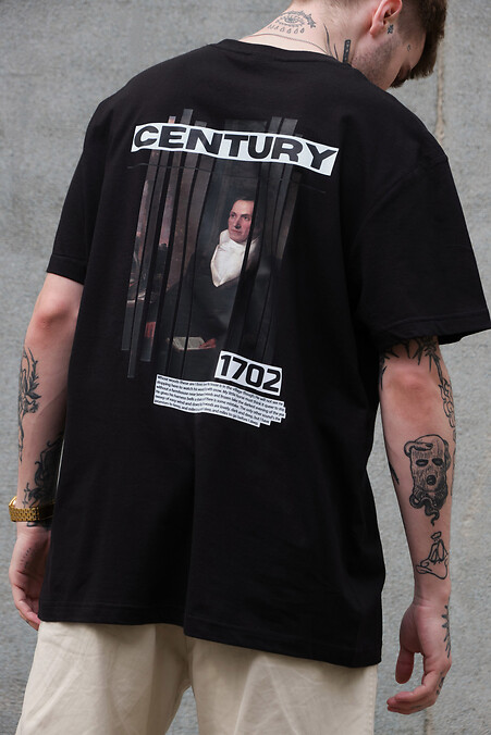 Men's Oversized T-Shirt With Print Without Century Black - #8049270