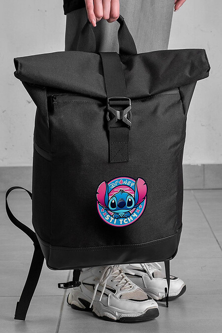 Lässiger Rolltop-Schulrucksack für Mädchen mit Stitch-Print Schwarz - #8055271