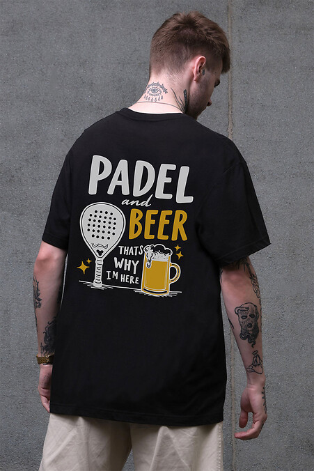 Мужская футболка оверсайз Without с принтом Padel And Beer Black - #8056271