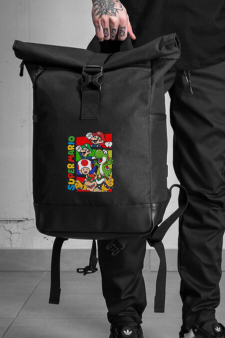 Przypadkowy plecak szkolny Rolltop dla chłopca z nadrukiem Super Mario Czarny - #8055272