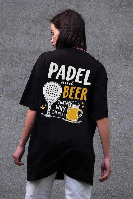 Женская футболка оверсайз Without с принтом Padel And Beer Black - #8056272
