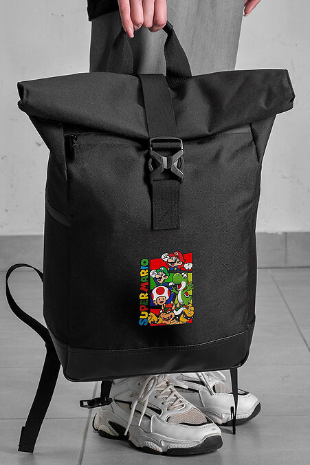 Lässiger Rolltop-Schulrucksack für Mädchen mit Super-Mario-Aufdruck Schwarz - #8055273