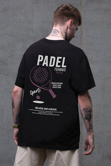 Męska koszulka oversize Without z nadrukiem Padel Tennis Black - #8056273