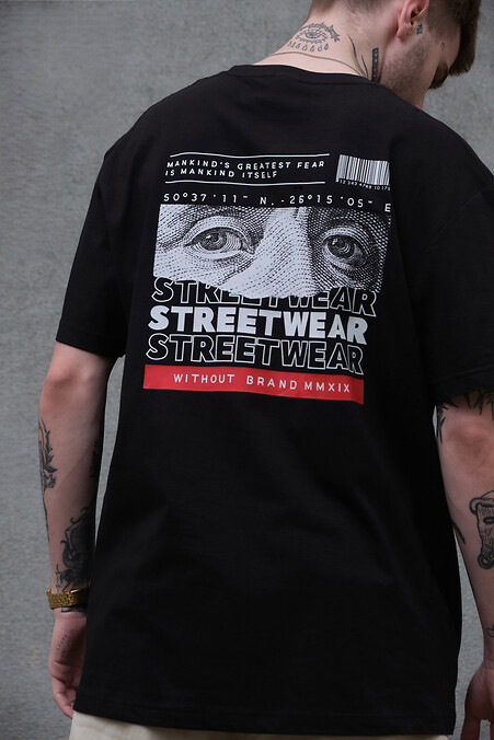Men's Oversized T-Shirt With Print Without Streetwear Black - #8049274