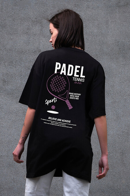 Женская футболка оверсайз Without с принтом Padel Tennis Black - #8056274