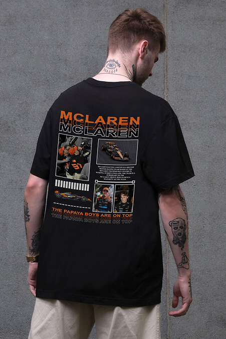 Мужская футболка оверсайз Without с принтом Papaya Boys McLaren Black - #8056275