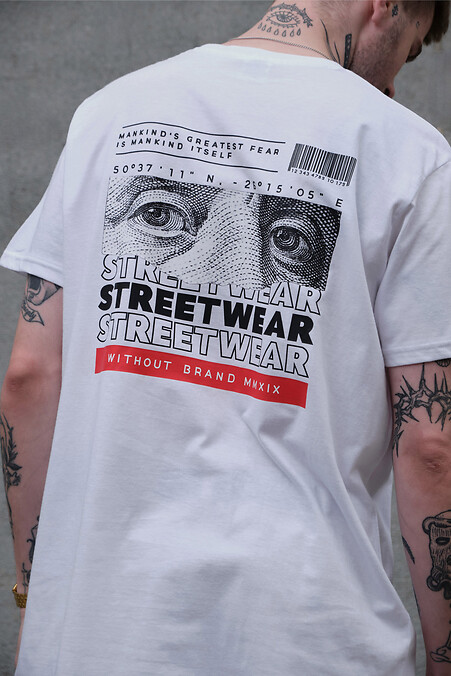 Übergroßes Herren-T-Shirt mit Aufdruck ohne Streetwear-Weiß - #8049276