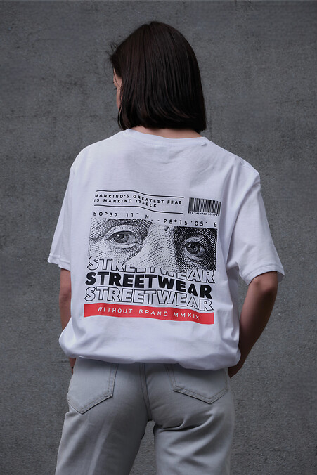 Women's Oversized T-Shirt With Print Without Streetwear White - #8049277