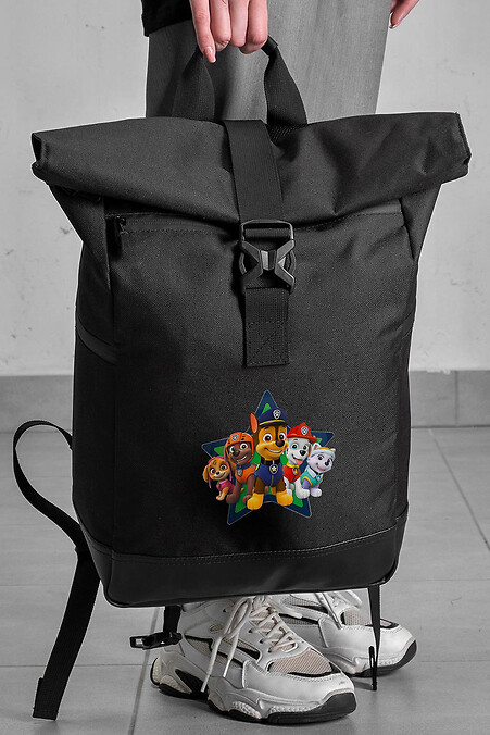 Lässiger Rolltop Schulrucksack für Mädchen mit Aufdruck Puppy Patrol Schwarz - #8055277