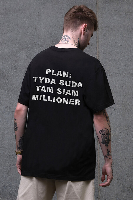 Men's Oversized T-Shirt Without with Plan Print - Black - #8056277