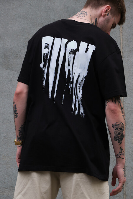 Men's Oversized T-Shirt With Print Without Fight Black - #8049278
