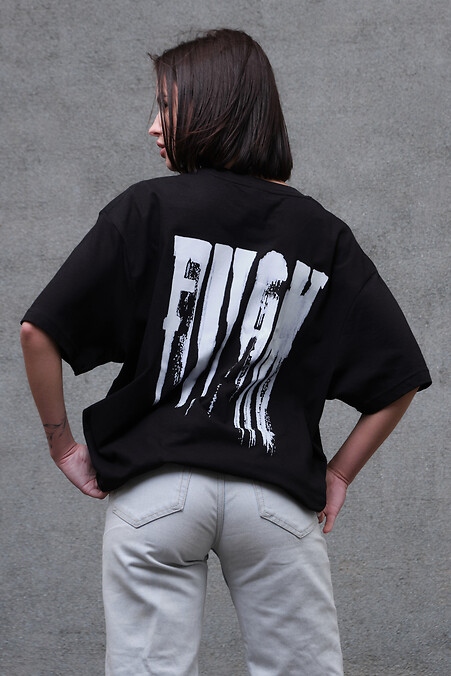 Women's Oversized T-Shirt With Print Without Fight Black - #8049279