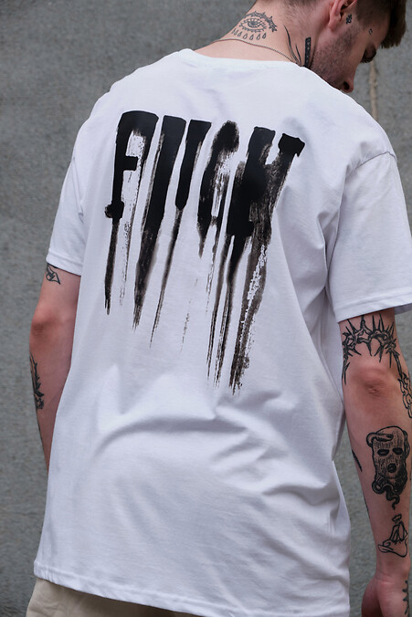 Übergroßes Herren-T-Shirt mit Aufdruck „Without Fight“ in Weiß - #8049280