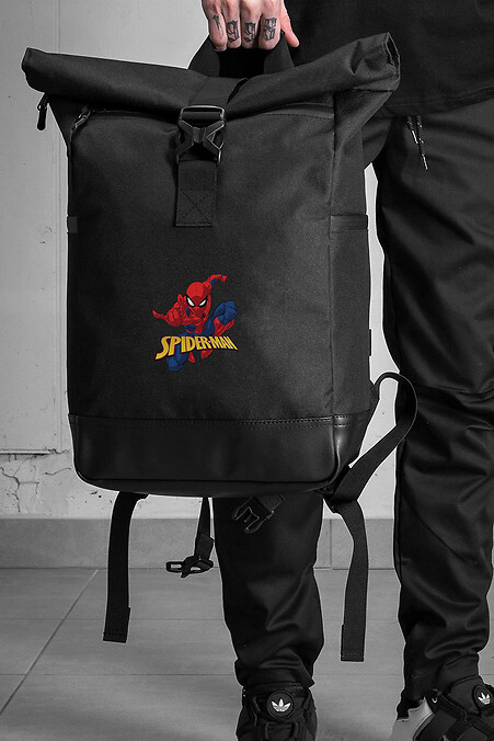 Casual Rolltop Plecak Szkolny Dla Chłopca Z Nadrukiem Spider-Mana Czarny - #8055280