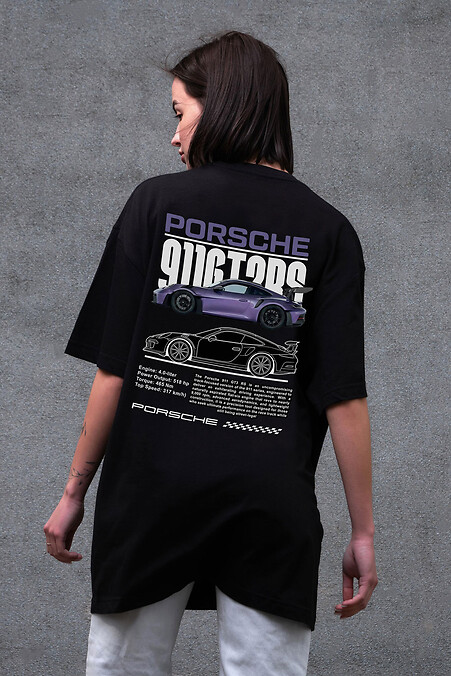 Women's Oversized T-Shirt Without Print Porsche Black - #8056280