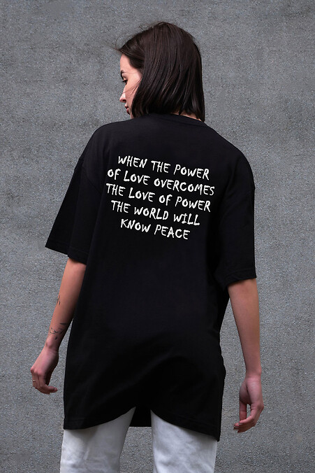 Women's Oversized T-Shirt Without Print Power Peace Black - #8056282