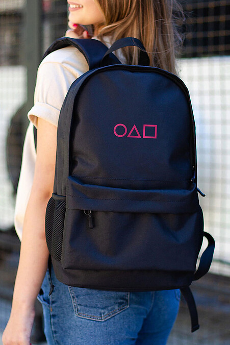 Zwykły plecak szkolny dla dziewczynek z nadrukowaną grą Squid w kolorze czarnym - #8055285