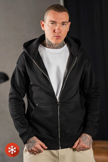 Men's Warm Knitted Zip-Up Jacket Fleece Zip Black - #8034286