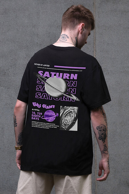 Men's Oversized T-Shirt Without Saturn Print - Black - #8056291