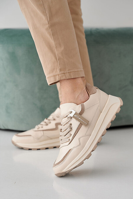 Women's spring-autumn milky leather sneakers. Sneakers. Color: beige. #2505293