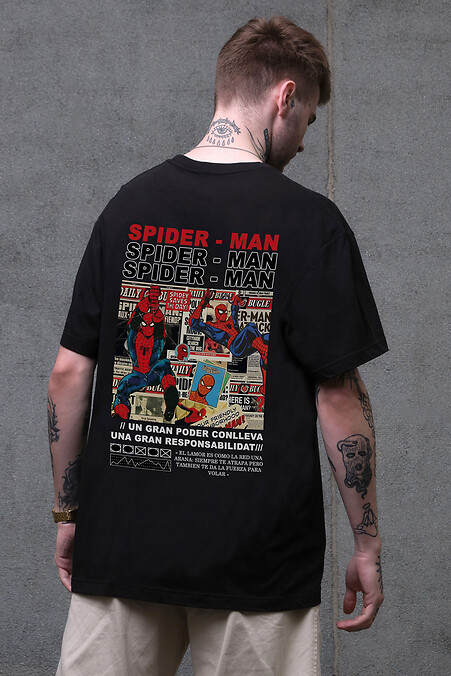 Męska koszulka oversize Without z nadrukiem Spider-Man Black - #8056293