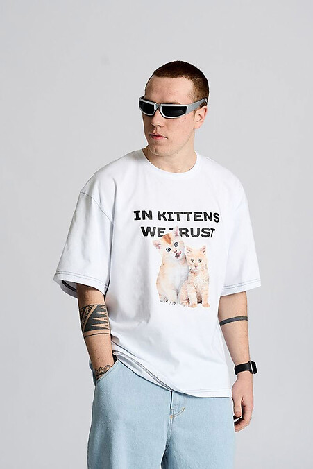Oversized T-shirt OGONPUSHKA Kittens white - #8043294