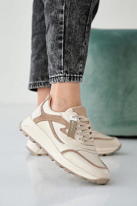 Women's spring-autumn milky leather sneakers. Sneakers. Color: beige. #2505295