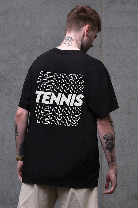 Мужская футболка оверсайз Without с принтом Tennis Black - #8056295