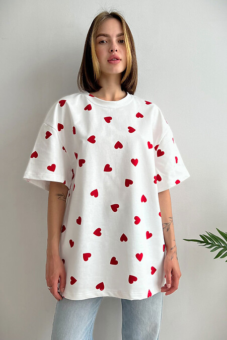 Women's T-shirt Red Heart White - #8049296