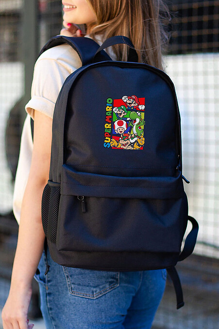 Freizeit-Schulrucksack für Mädchen mit Super-Mario-Aufdruck schwarz - #8055297