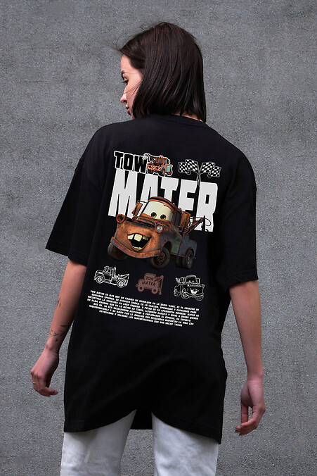 Женская футболка оверсайз Without с принтом Tow Mater Black - #8056298