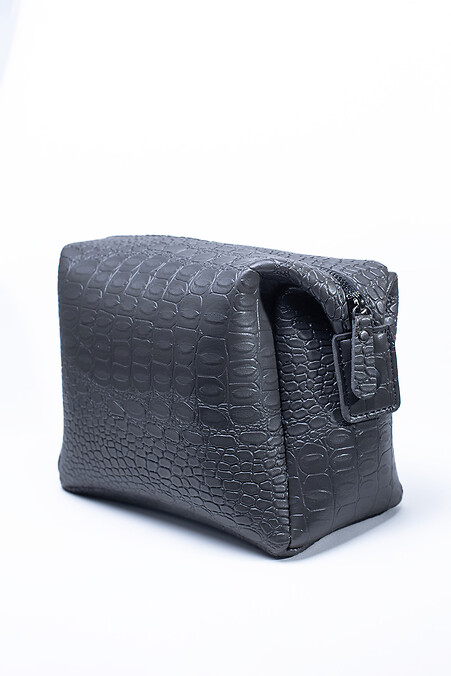 Cosmetic bag made of eco-leather in grey crocodile color - #8046299