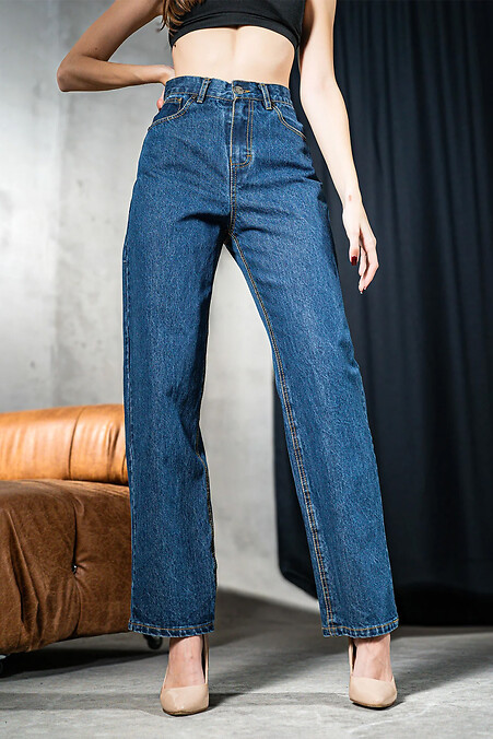 Damskie dżinsy proste na co dzień Denim Wide Niebieskie - #8034301