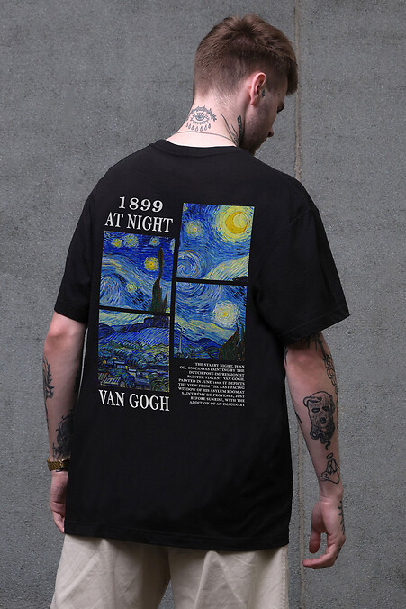 Мужская футболка оверсайз Without с принтом Van Gogh Black - #8056301