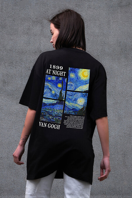 Damska koszulka oversize Without z nadrukiem Van Gogh, czarna - #8056302