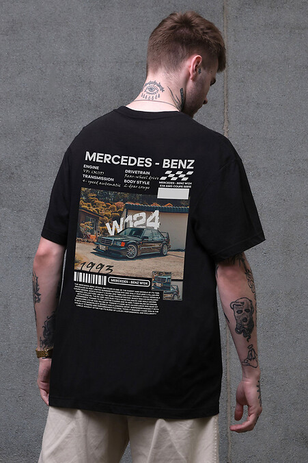 Мужская оверсайз футболка Without с принтом W124 Mercedes-Benz Black - #8056303