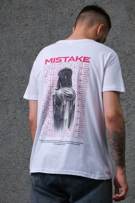 Übergroßes Herren-T-Shirt mit Aufdruck „Without Mistake“ in Weiß - #8049304